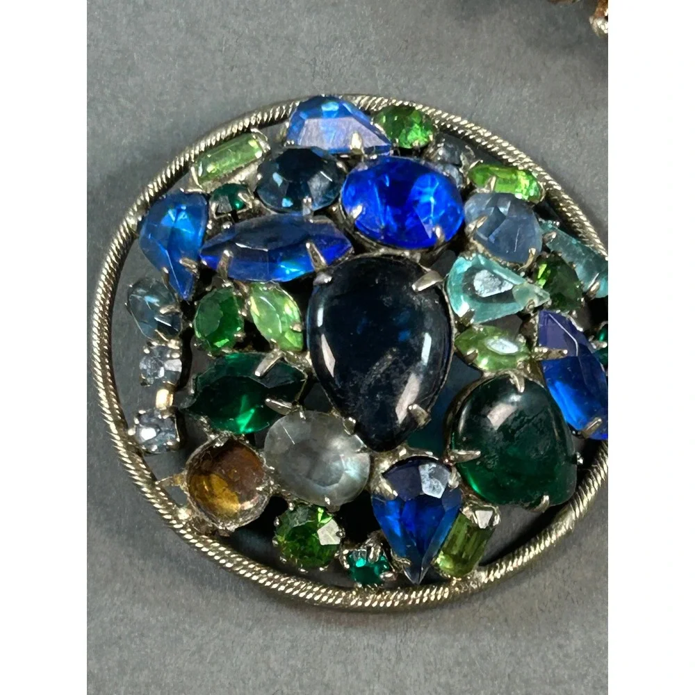 Vintage Costume Jewelry Brooch Lot 5pc Rhinestone Sunburst Floral Cabochon Pins